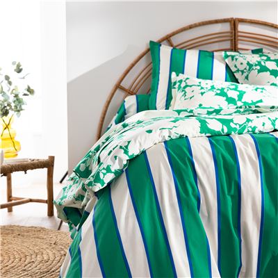 Linge de lit fleurs et rayures