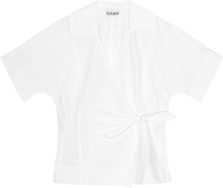 Ganni Cotton Poplin Wrap Blouse Bright white