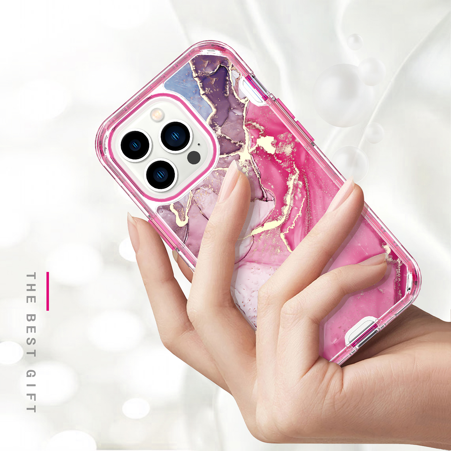 iPhone 15 Pro Max Hybrid Hülle TPU Bumper mit Acryl Rückseite im Marble Marmor Design - Style 4