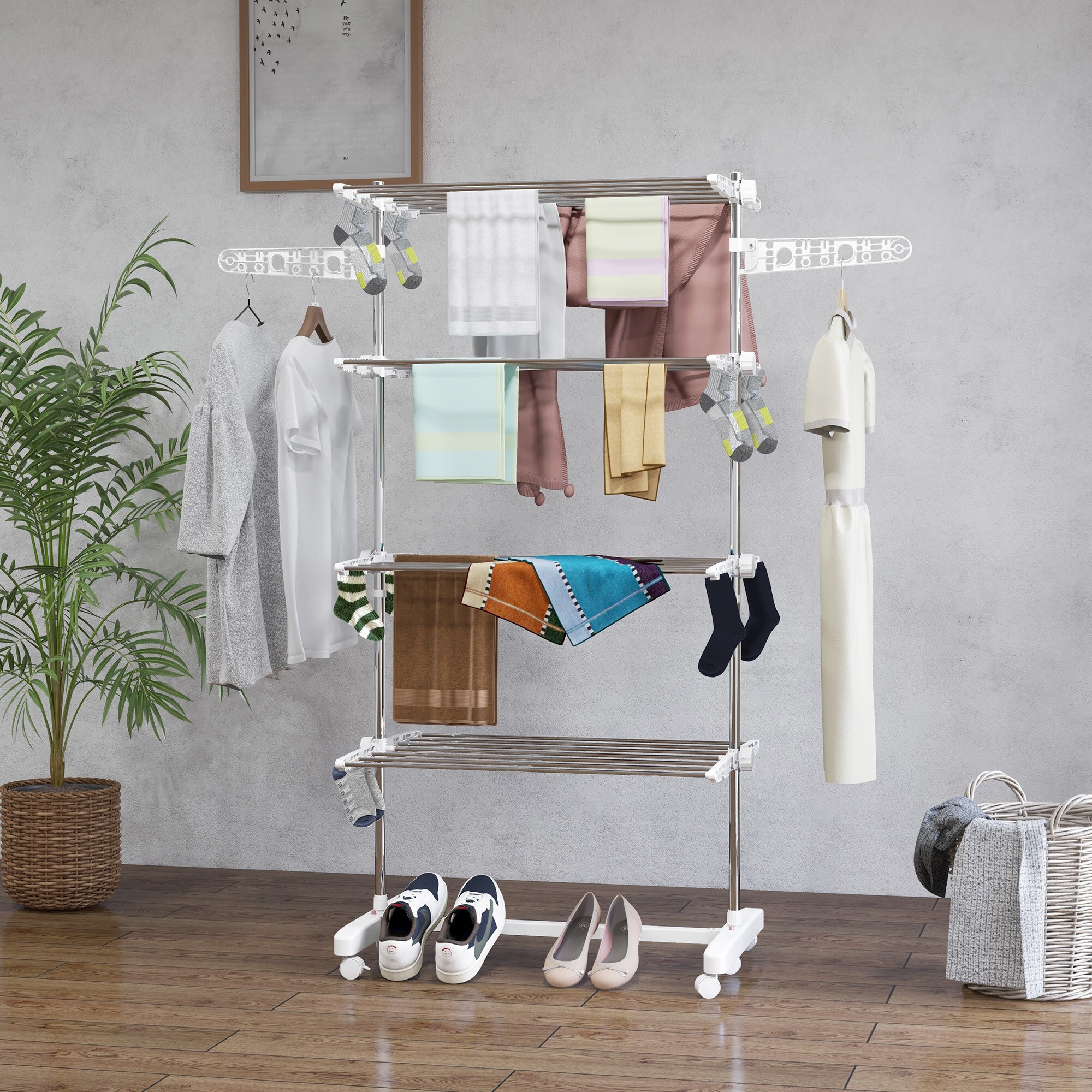 HOMCOM Mobiler Wäscheständer mit 4 Ebenen silber (80-142) x 55 x 178 cm (LxBxH)