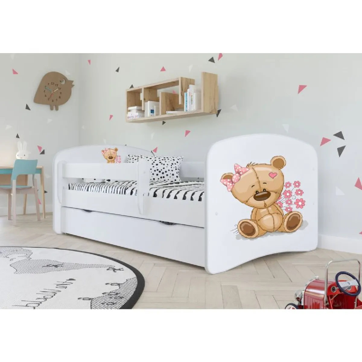 Lit Babydreams nounours blanc fleurs sans matelas 160/80