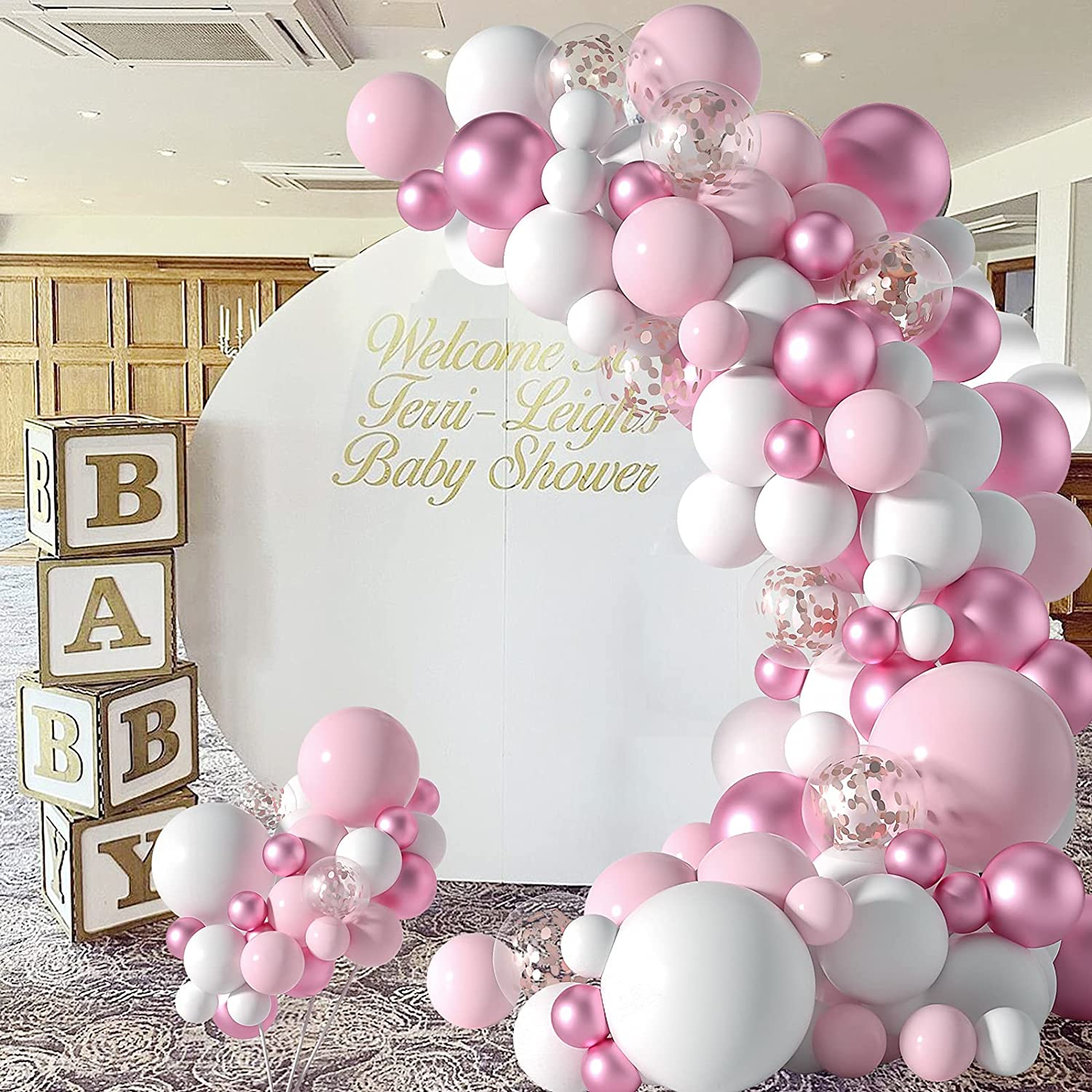 (107-tlg. Set) Party Ballons Luftballons mit Konfetti - Rosa / Pink / Weiss