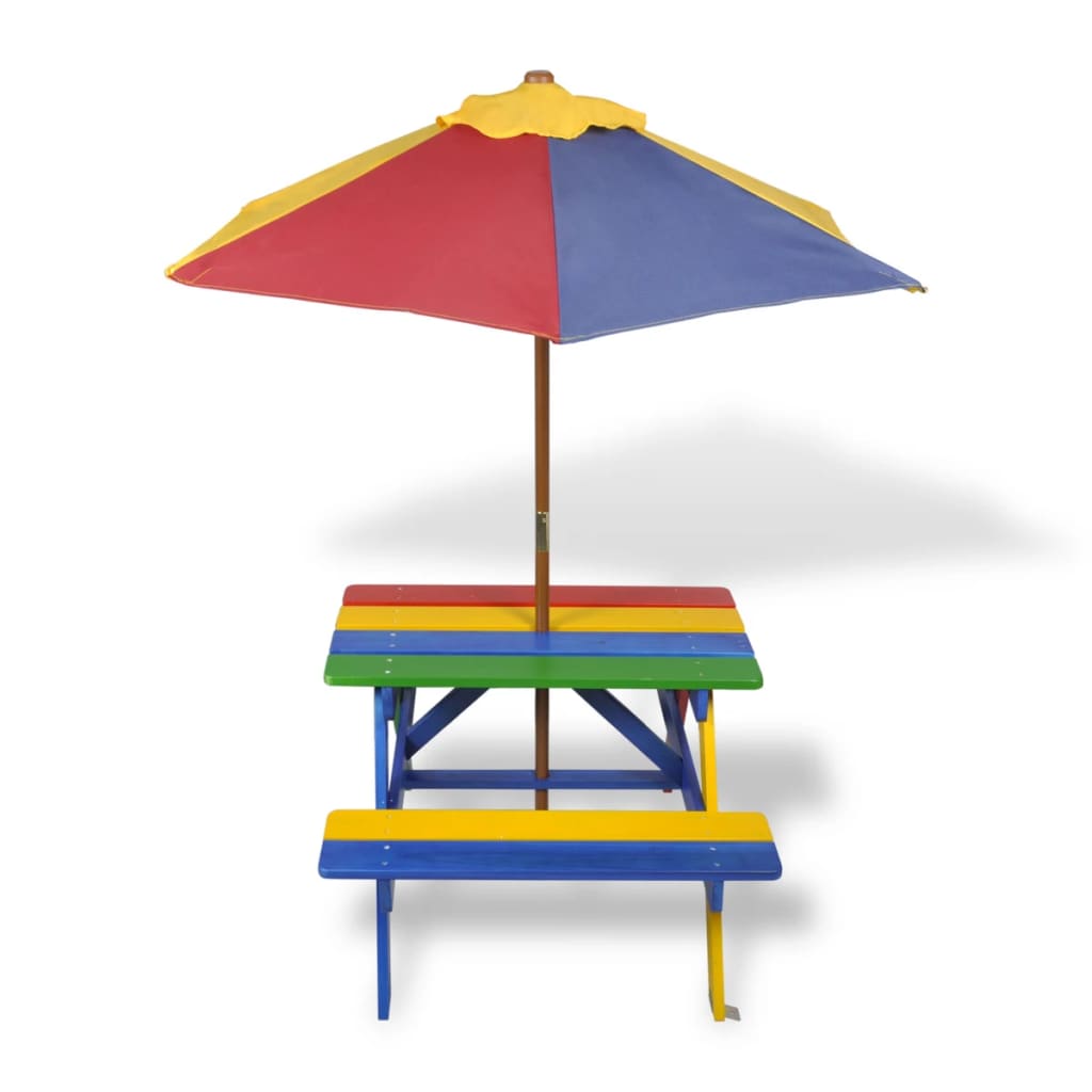 Table et bancs avec parasol pour enfants