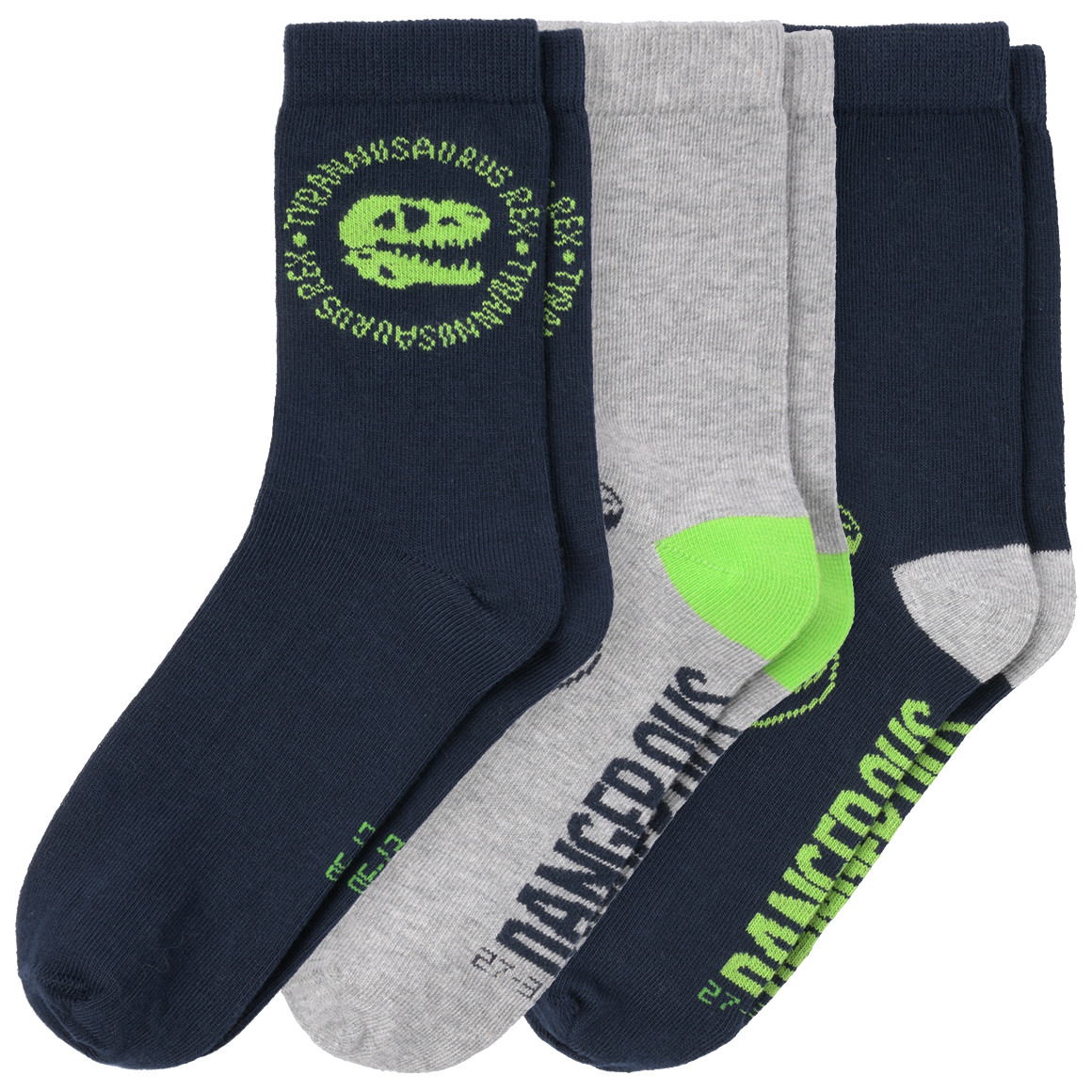 Topolino 3 Paar Jungen Socken mit Dino-Motiven dunkelblau / hellgrau