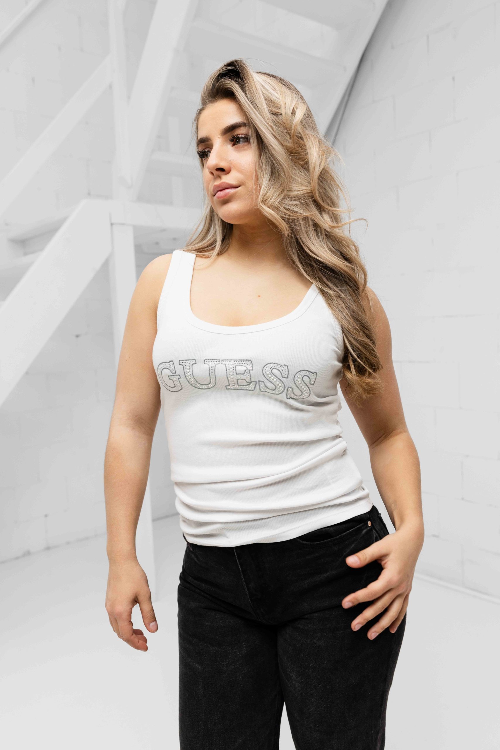 Guess Embellished Logo Hemd Dames Wit