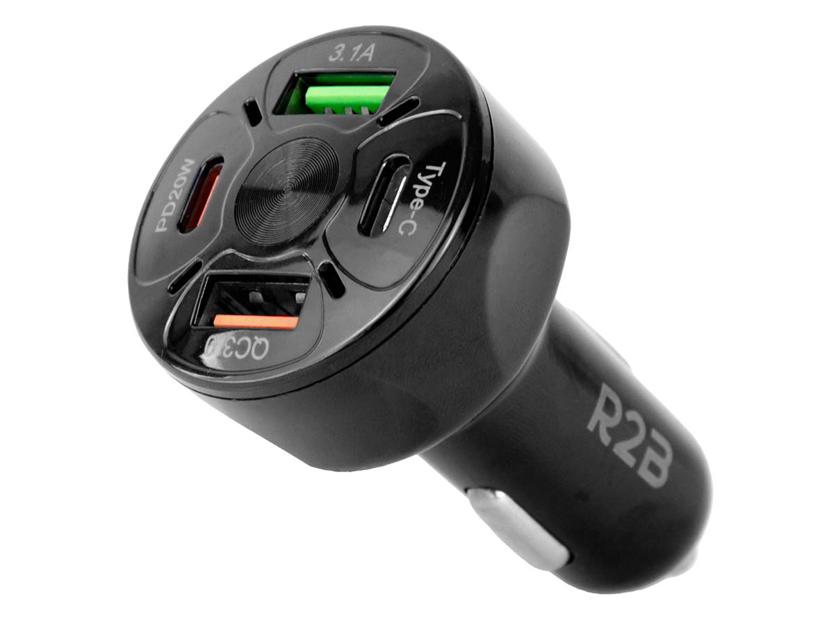 R2B 20W USB-C & USB-A autolader - Black
