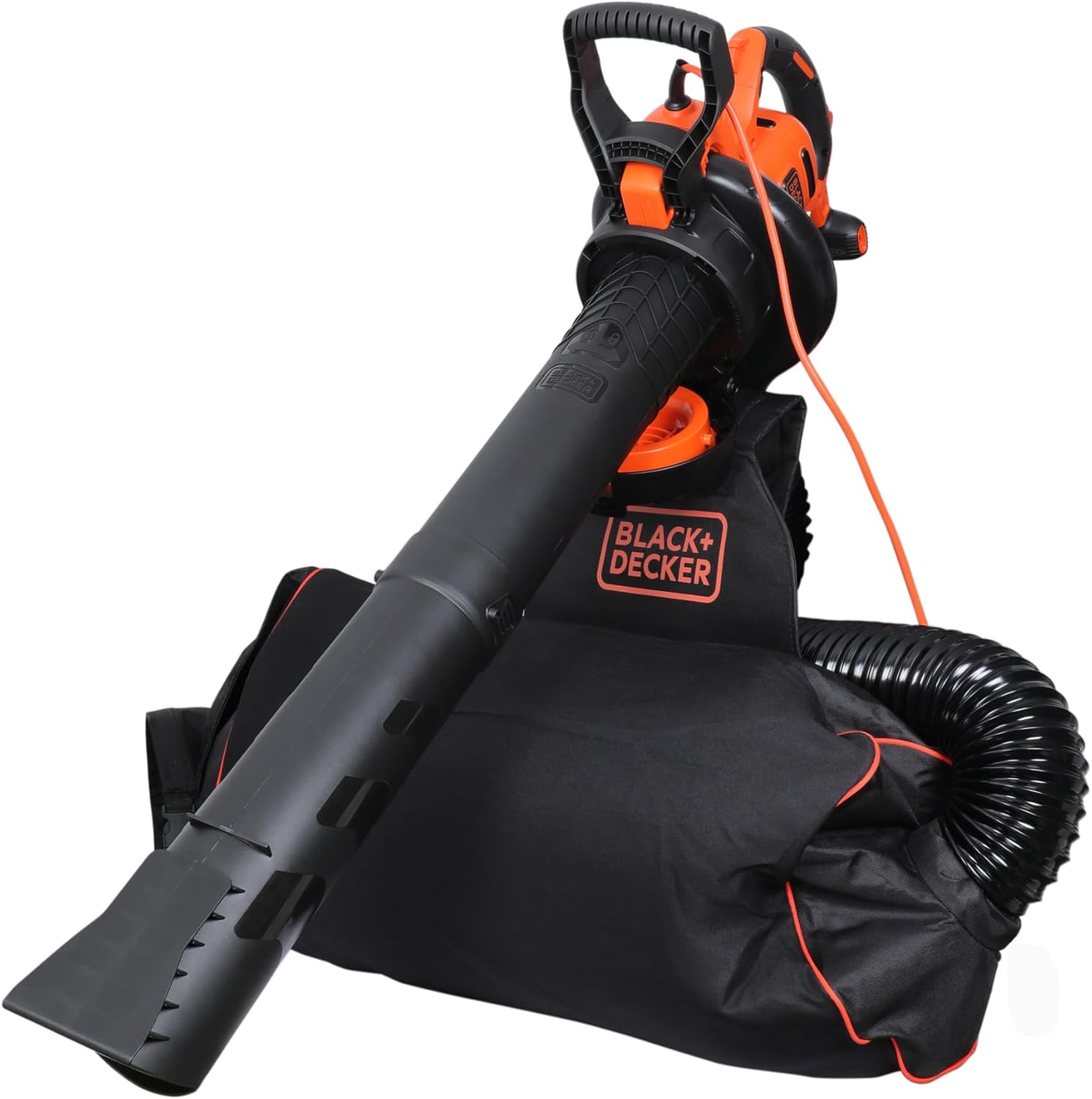 BLACK+DECKER 3-in-1 Elektro Laubsauger & Laubbläser (3.000 Watt, mit Häcksler, 72l Fangsack-Rucksack – hohe Blasgeschwindigkeit & verstellbare Saugleistung, für Terrasse, Wege, Einfahrten) BEBLV300-QS