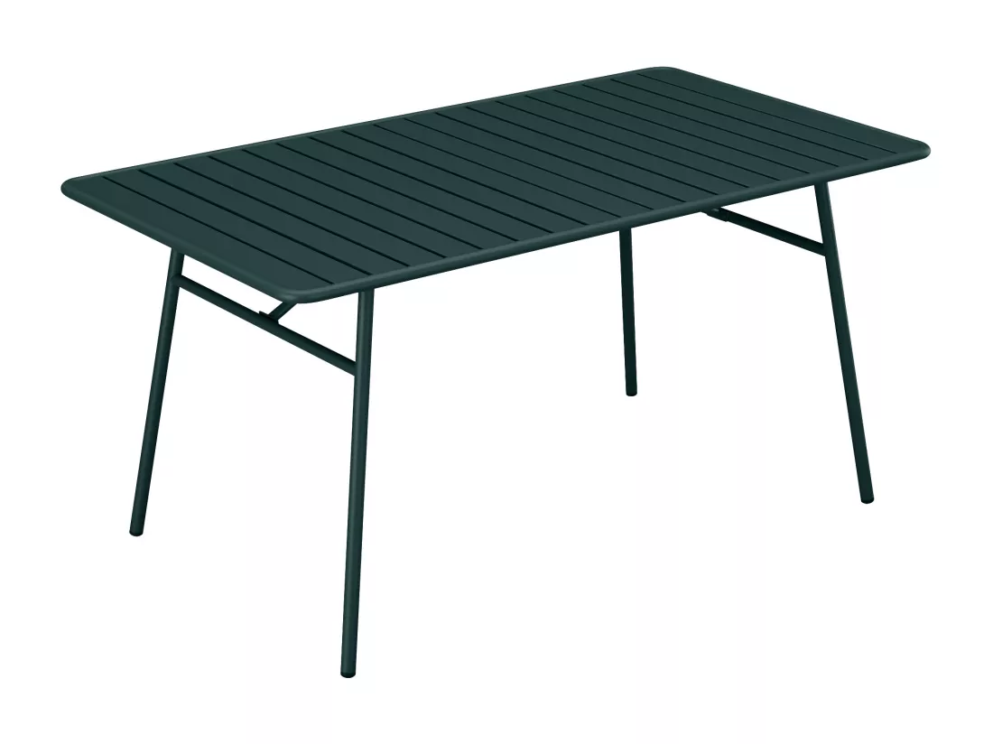Salle à manger de jardin en métal - une table L.160 cm et 4 chaises empilables - Vert sapin - MIRMANDE de MYLIA