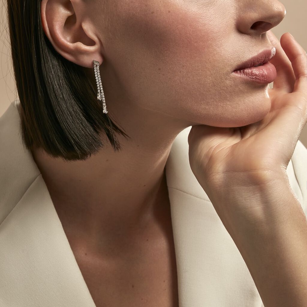 Boucles D'oreilles Pendantes Isalis Argent Blanc Oxyde De Zirconium
