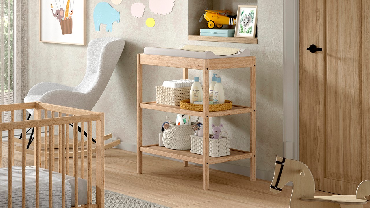 Babyledikant Dino 70x140 met verzorgingstafel naturel