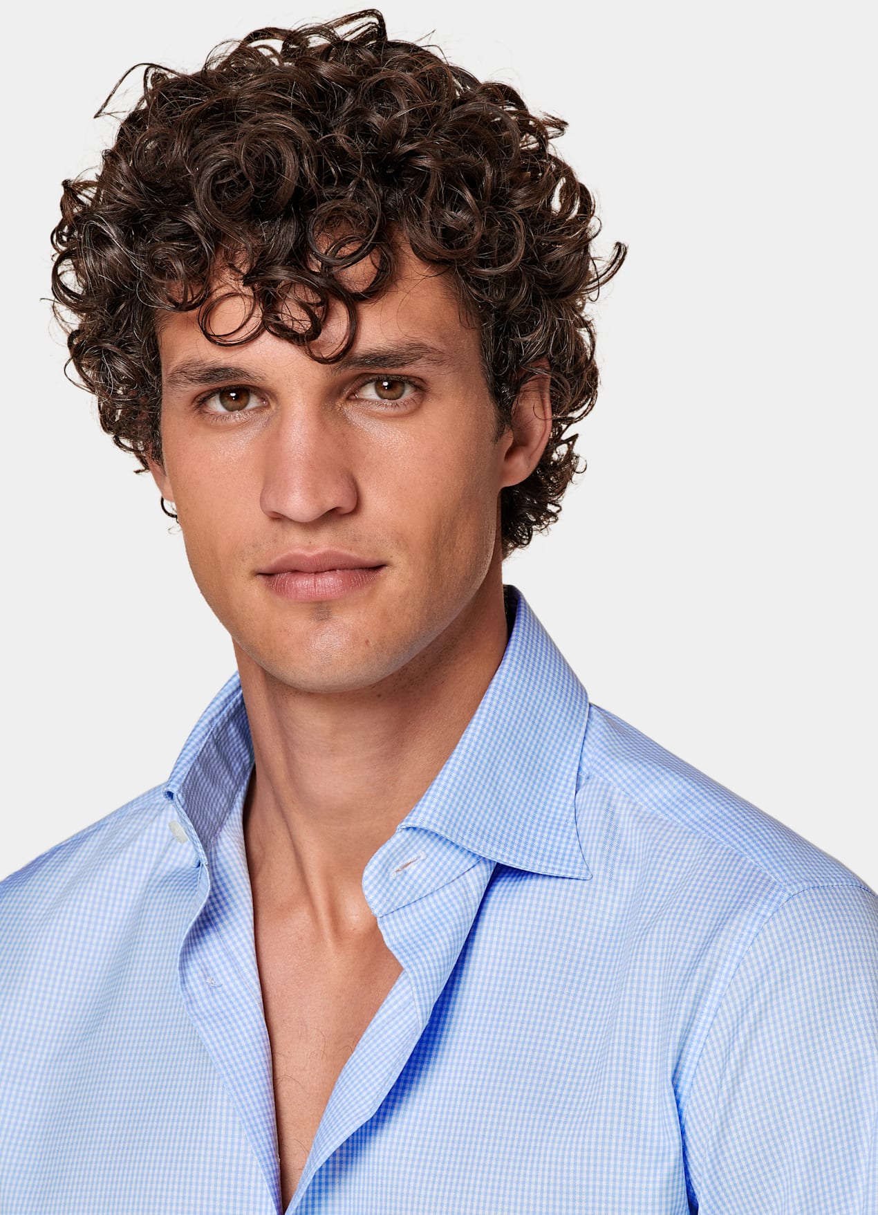 Chemise coupe ajustée en twill bleu clair à carreaux
