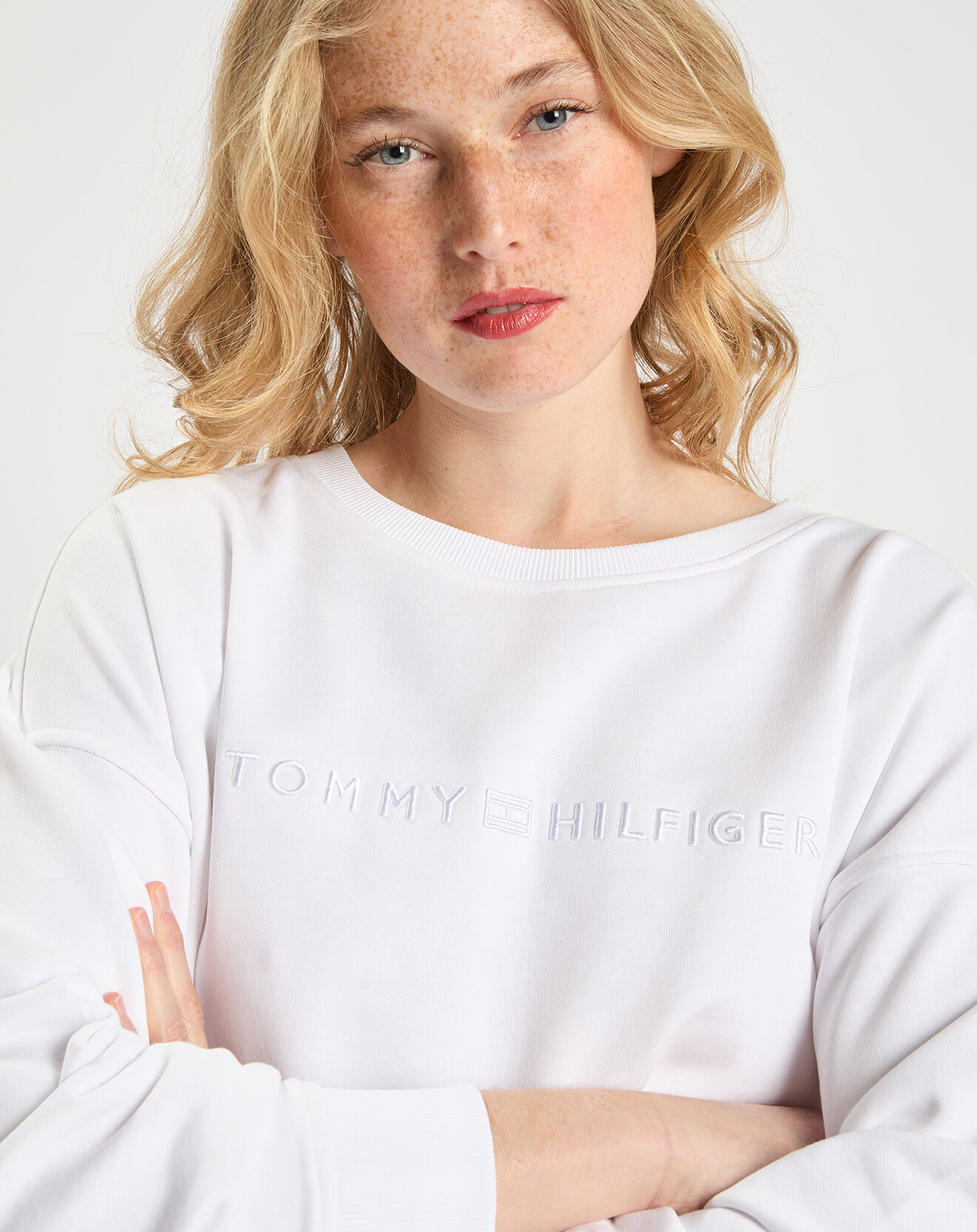 Tommy Hilfiger Sweat 100% Coton Bio Oversized Tonal blanc