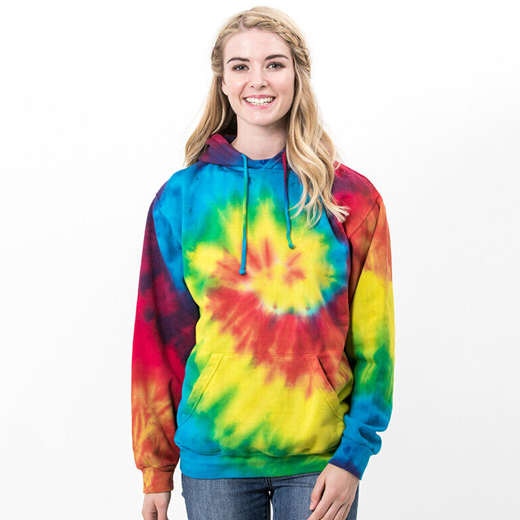 Moletom com capuz tie-dye arco-íris, Colortone