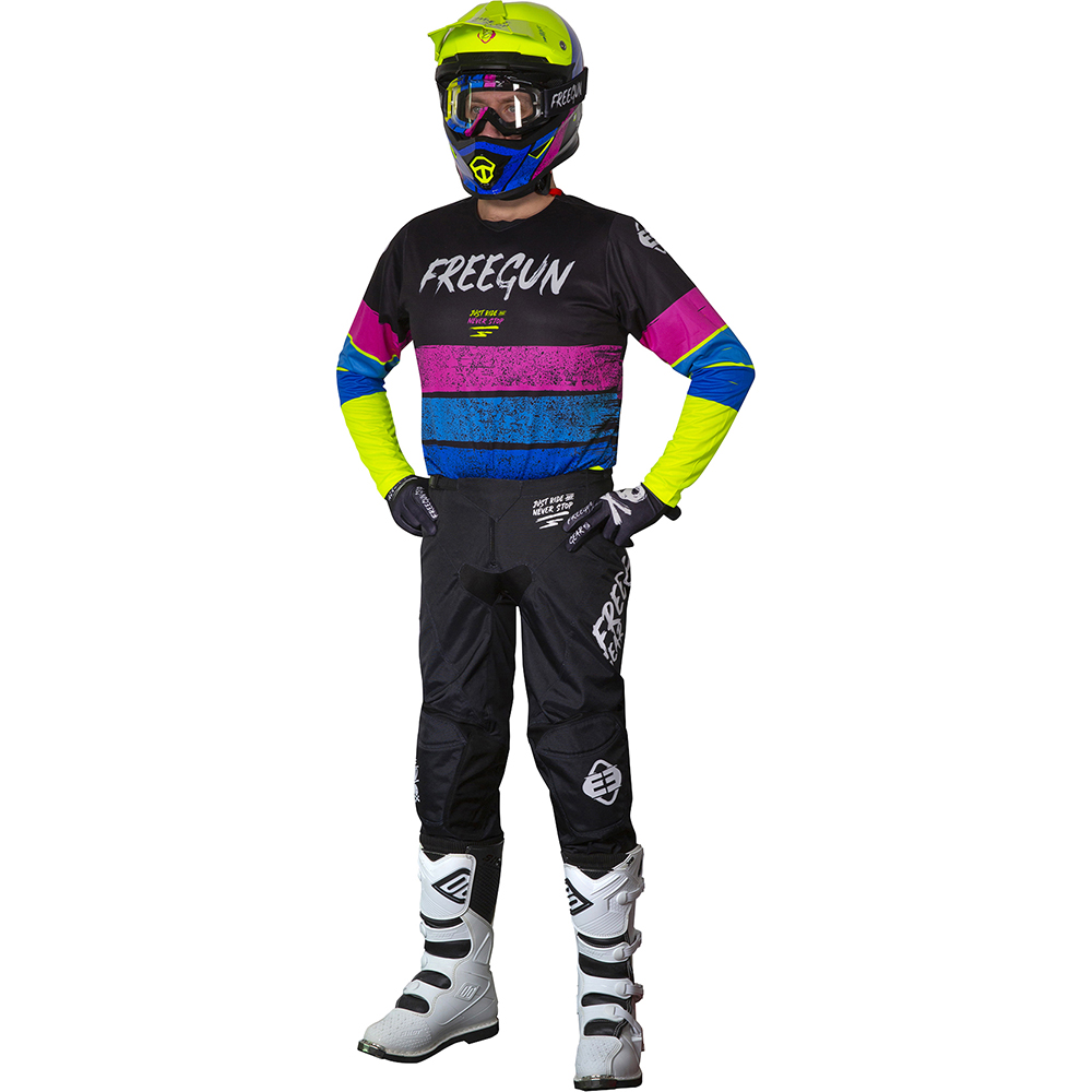 Freegun - Maillot Devo Stripe Noir / Jaune fluo / Bleu / Rose