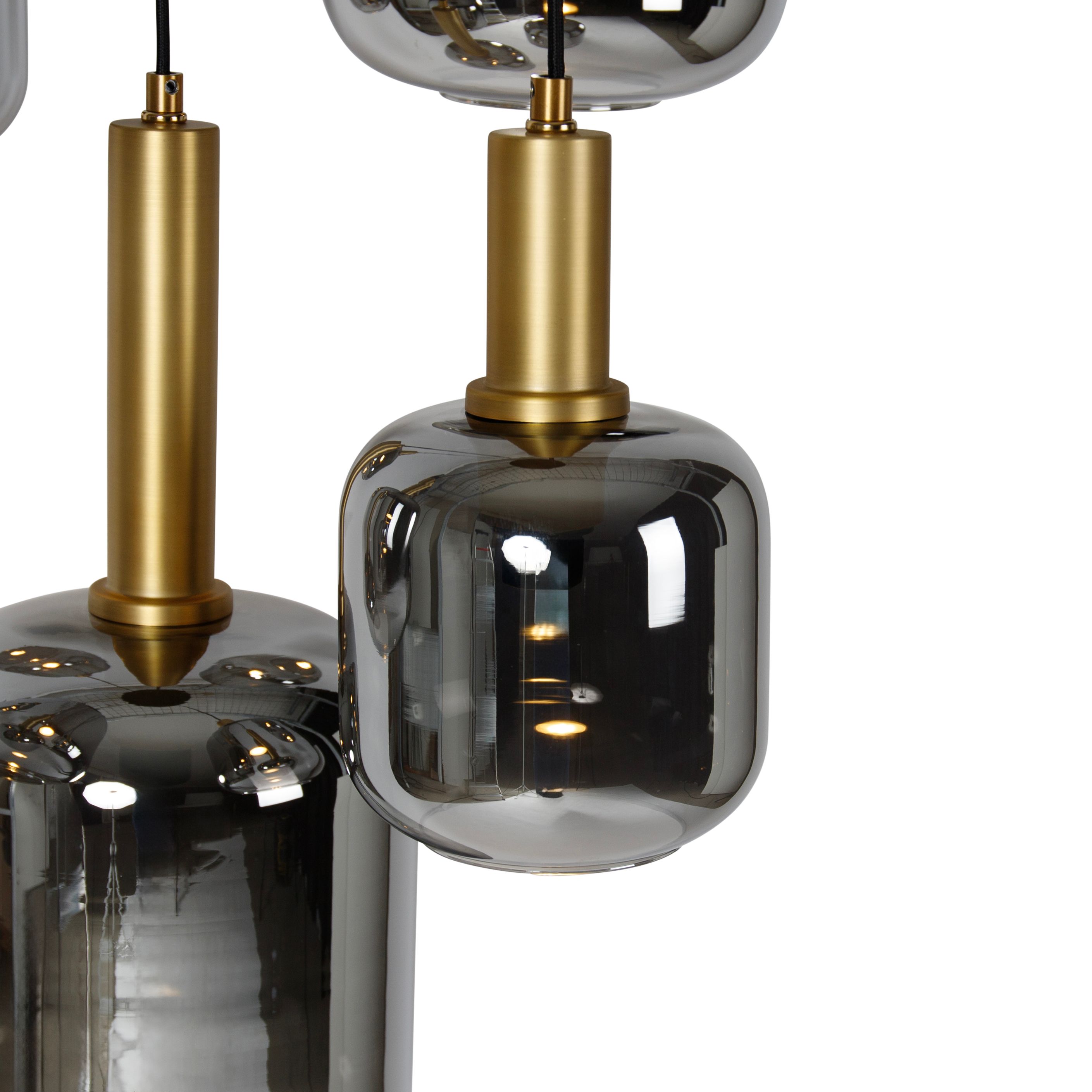 Hanglamp zwart met goud met smoke glas incl. 5 PUCC - Zuzanna