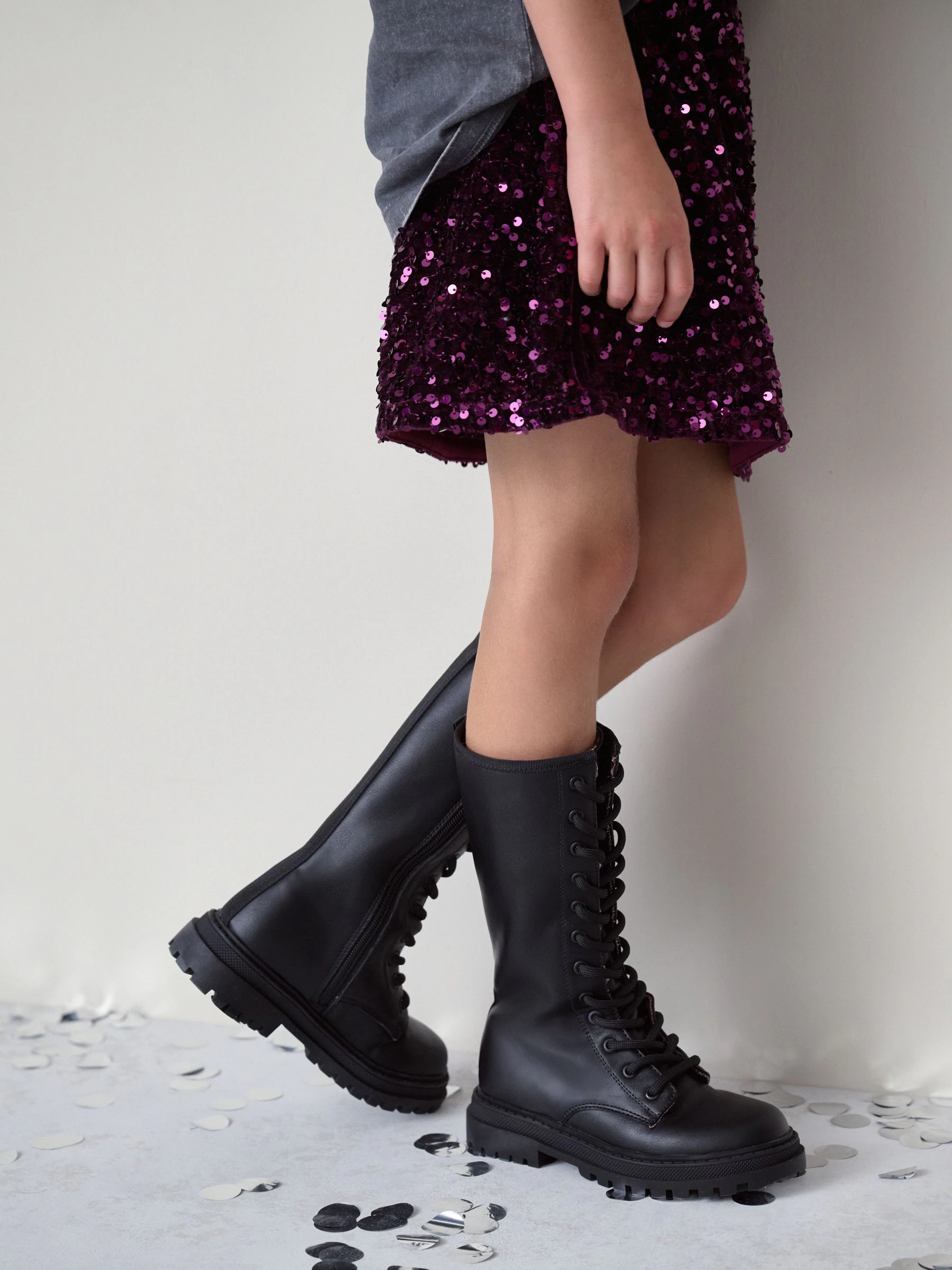 Zwart - Lace up Knee High Boots