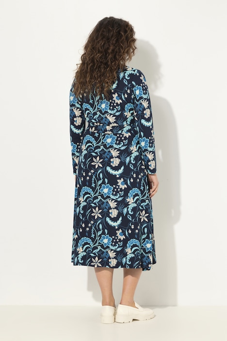 Jersey-Midikleid, A-Linie, V-Ausschnitt, Langarm