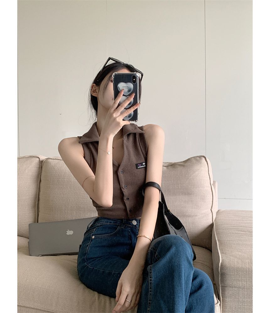Horrysonie - Mouwloos cropped poloshirt