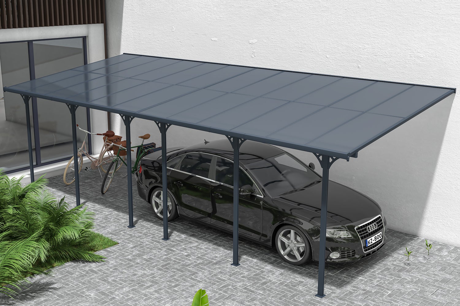 Aangebouwde pergola/carport 24m² KLEO 800L300 aluminiumgrijs