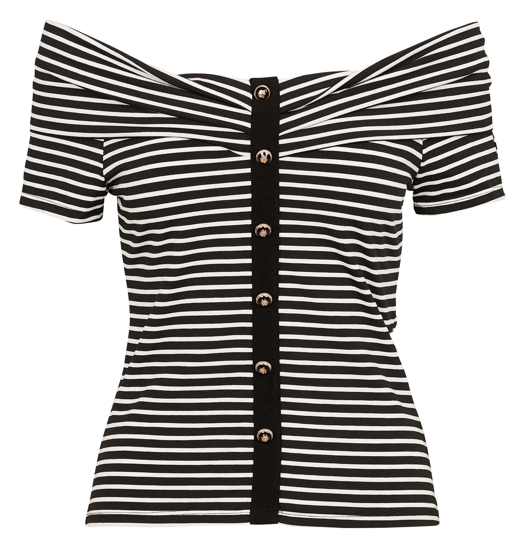 DROPEZ - Tee-shirt col bardot rayé | Noir
