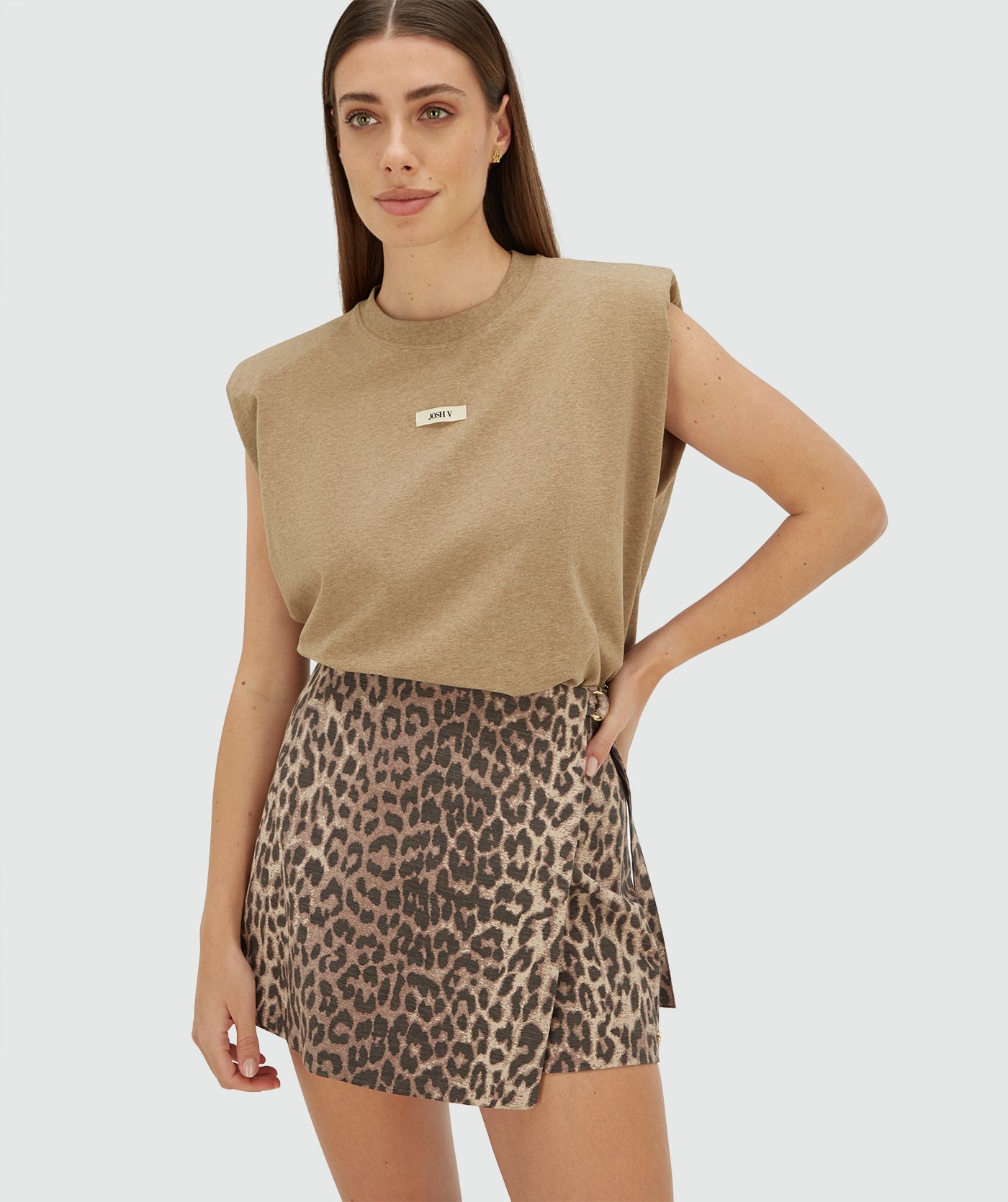 JV-SUE regular fit T-shirt met schoudervulling - light khaki melange