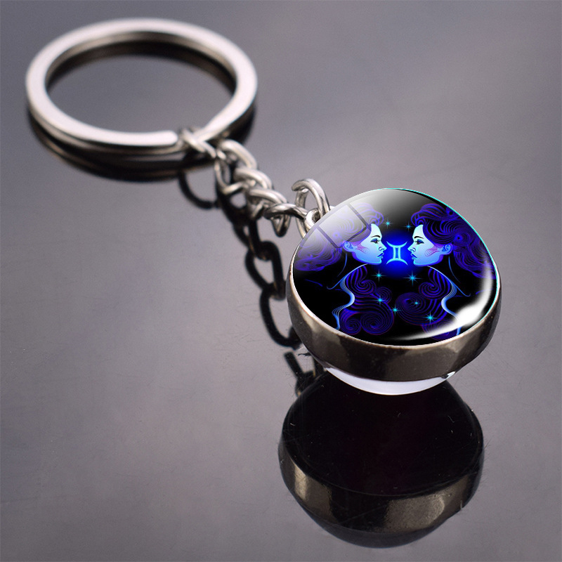 Glow in the Dark Sternzeichen Schlüsselanhänger Accessoire mit Spaltring - Zwillinge