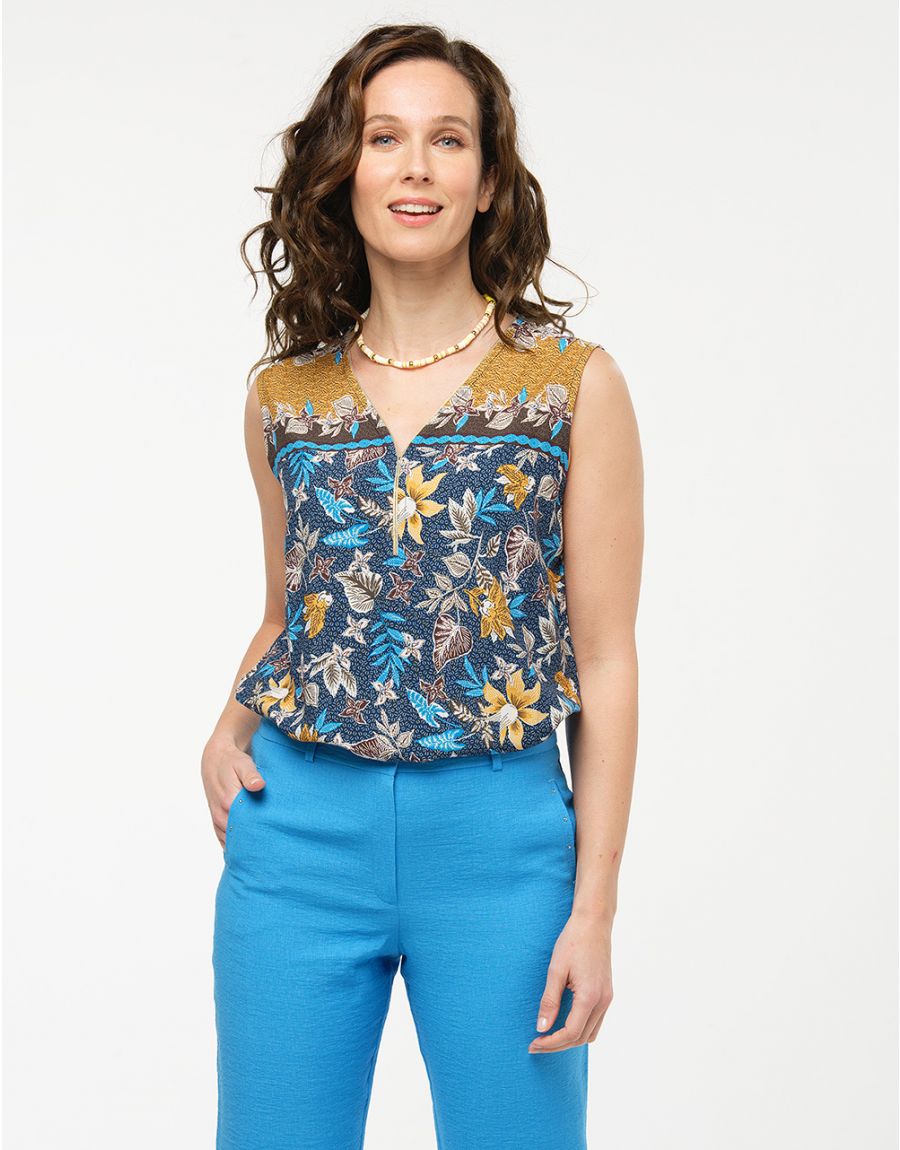 Top motifs floraux bleu