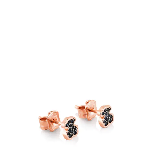 Brincos com banho de ouro rosa 18k sobre prata e espinélios, com motivo de urso.