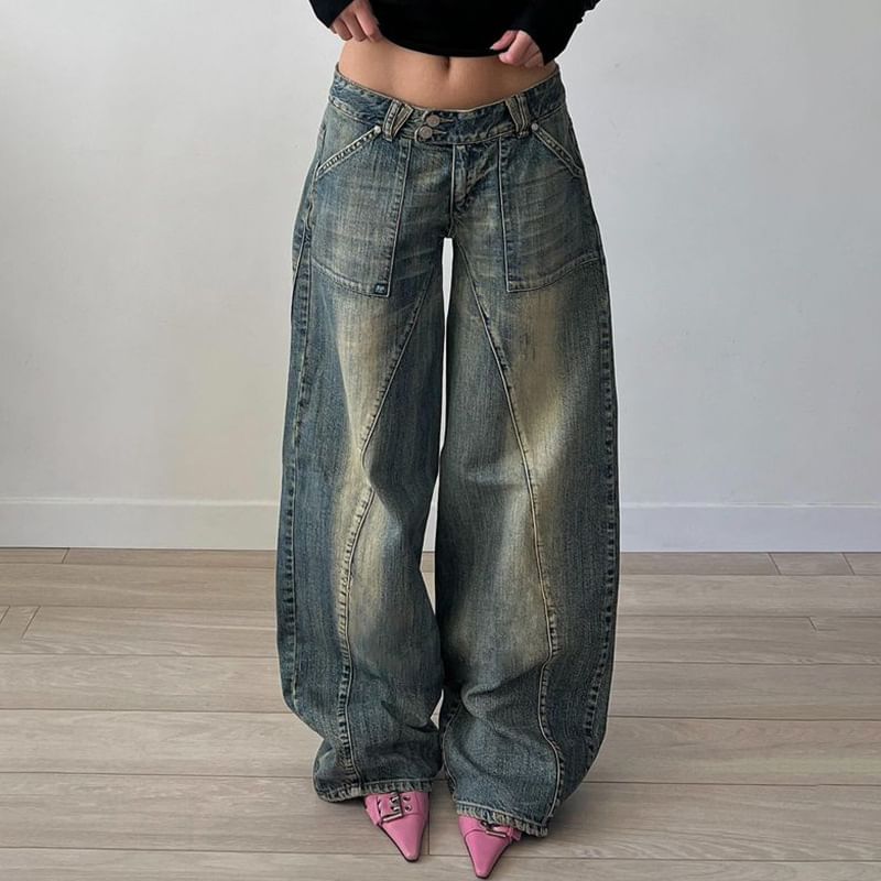 Honet - Lage taille gewassen losse wijde jeans