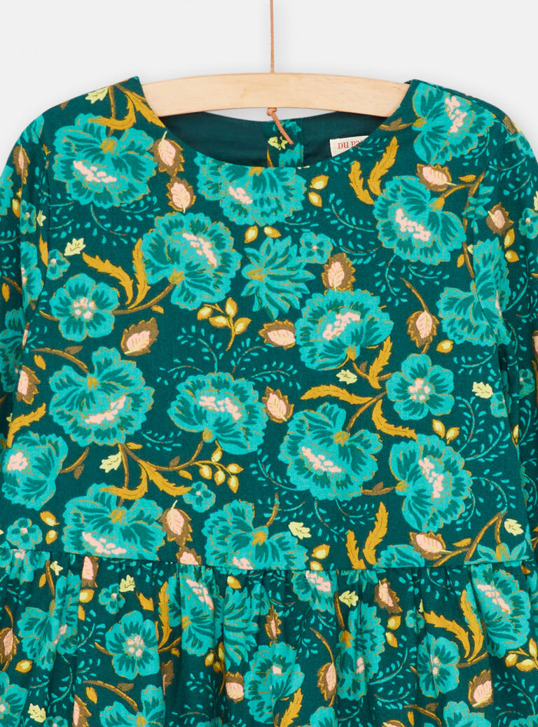 Robe bleu canard à imprimé fleuri pour fille