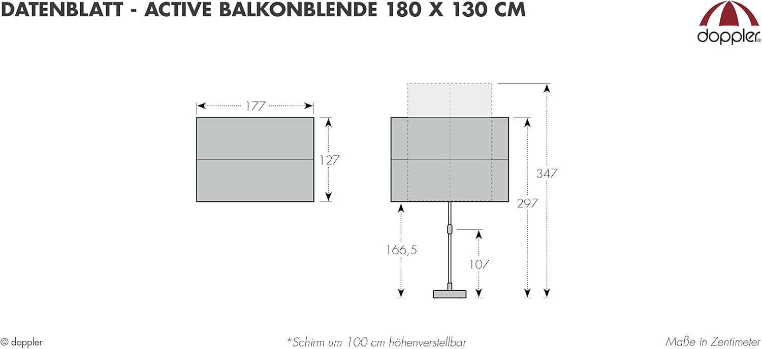 Doppler Active Balkonblende – Rechteckiger Sonnenschirm ideal für den Balkon –Plus Sichtschutz – 180x130 cm