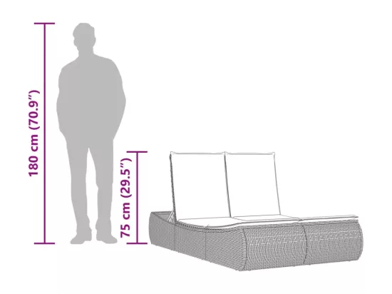 Chaise longue double avec coussins beige résine tressée