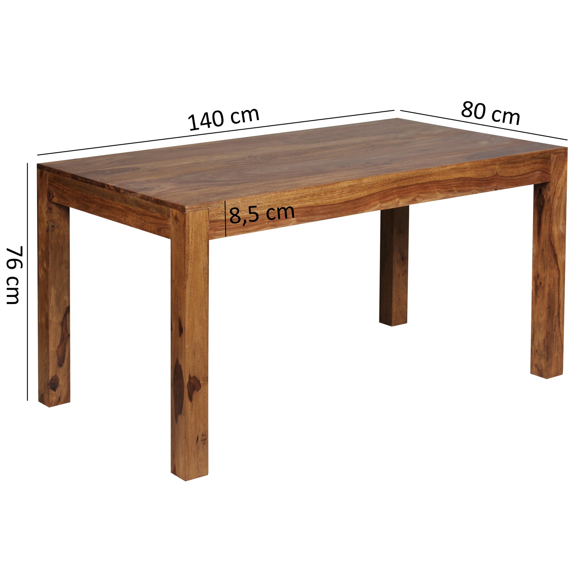 KADIMA DESIGN Massiver Sheesham Esstisch, 140x80 cm, modernes Design, stabile Standbeine, einfache Pflege, ideal für Esszimmer und Küche
