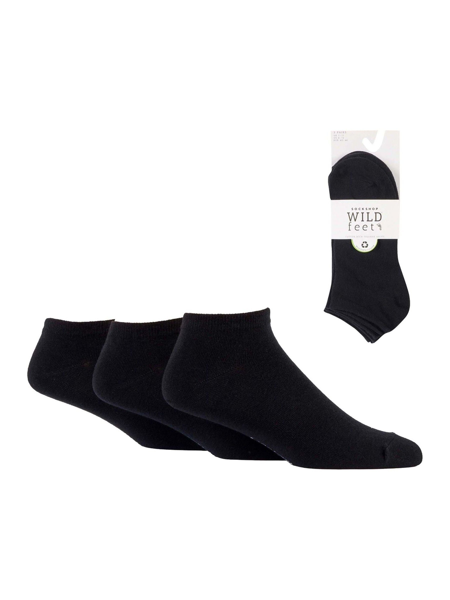 Zwart - Wild Feet Cotton Trainer Liners Socks 3 pack
