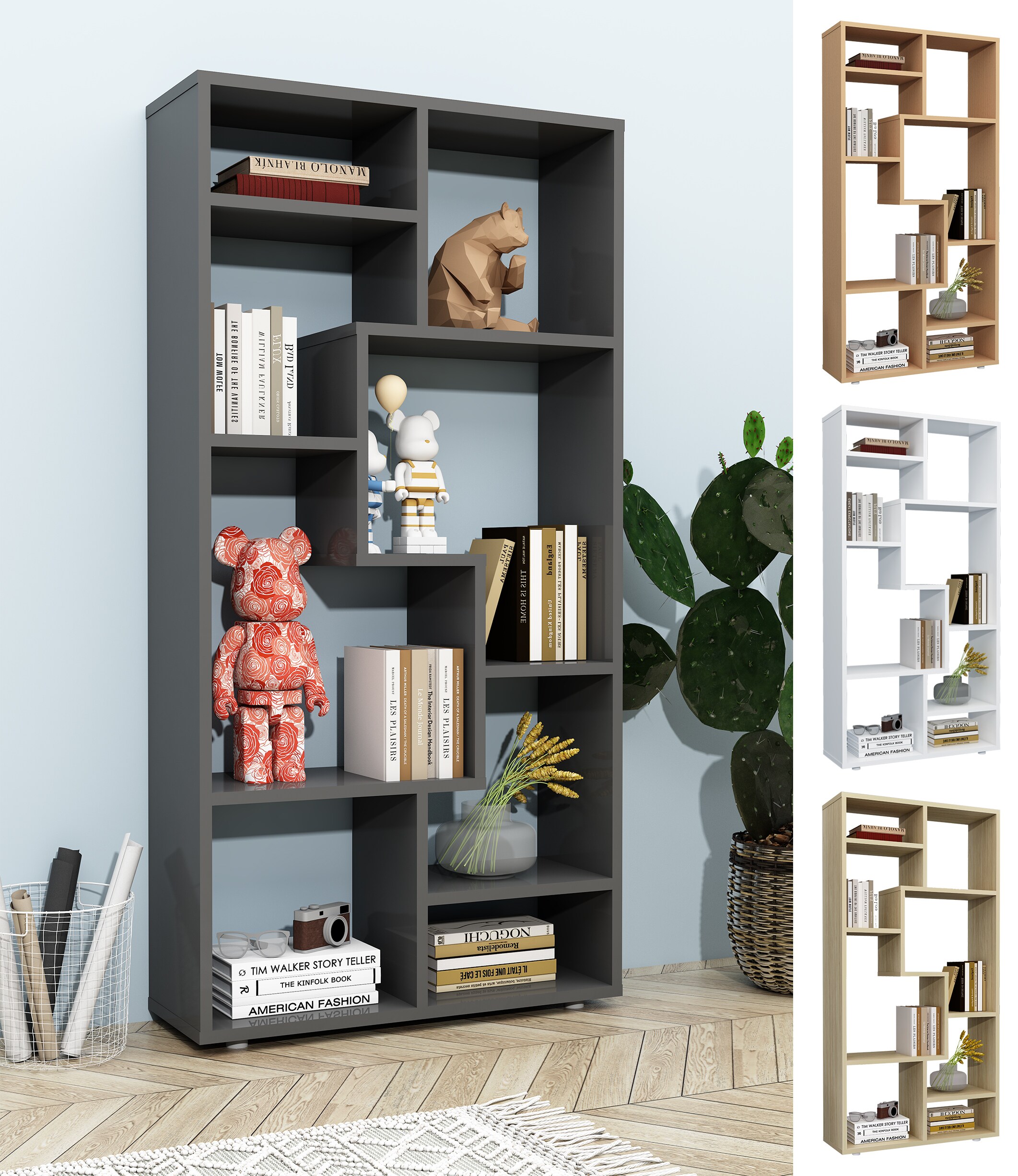 VCM Holz Standregal Bücherregal Medienregal Aufbewahrung Raumteiler Deko Regal Lanisa M