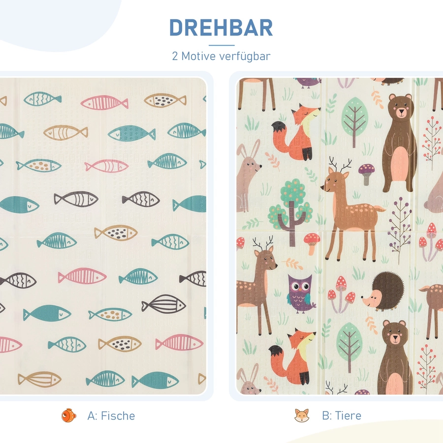 HOMCOM Kinderspielteppich mit 2 unterschiedlichen Designs, für Innen und Außen Mehrfarbig