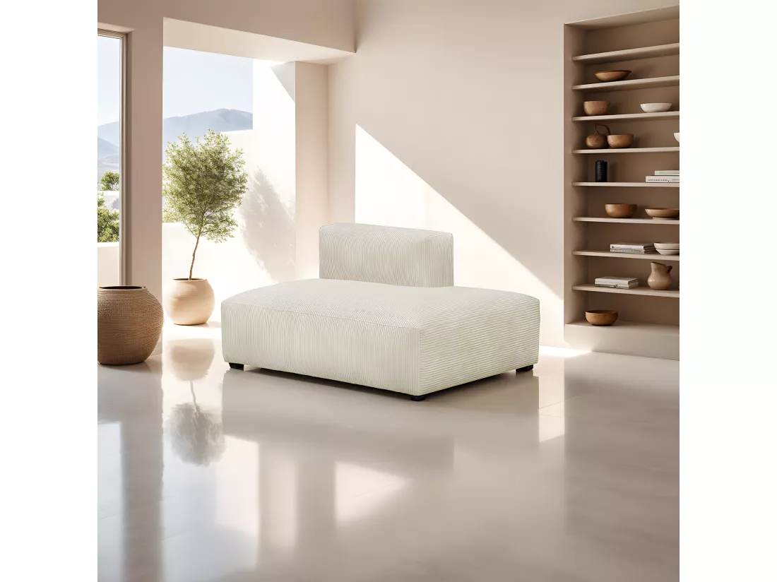 Module d'angle ouvert à droite 2 places en velours côtelé beige - Modulo