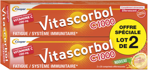 Vitascorbol C1000 Fatigue/Système Immunitaire Goût Orange Pressée 2x20 Comprimés Effervescents