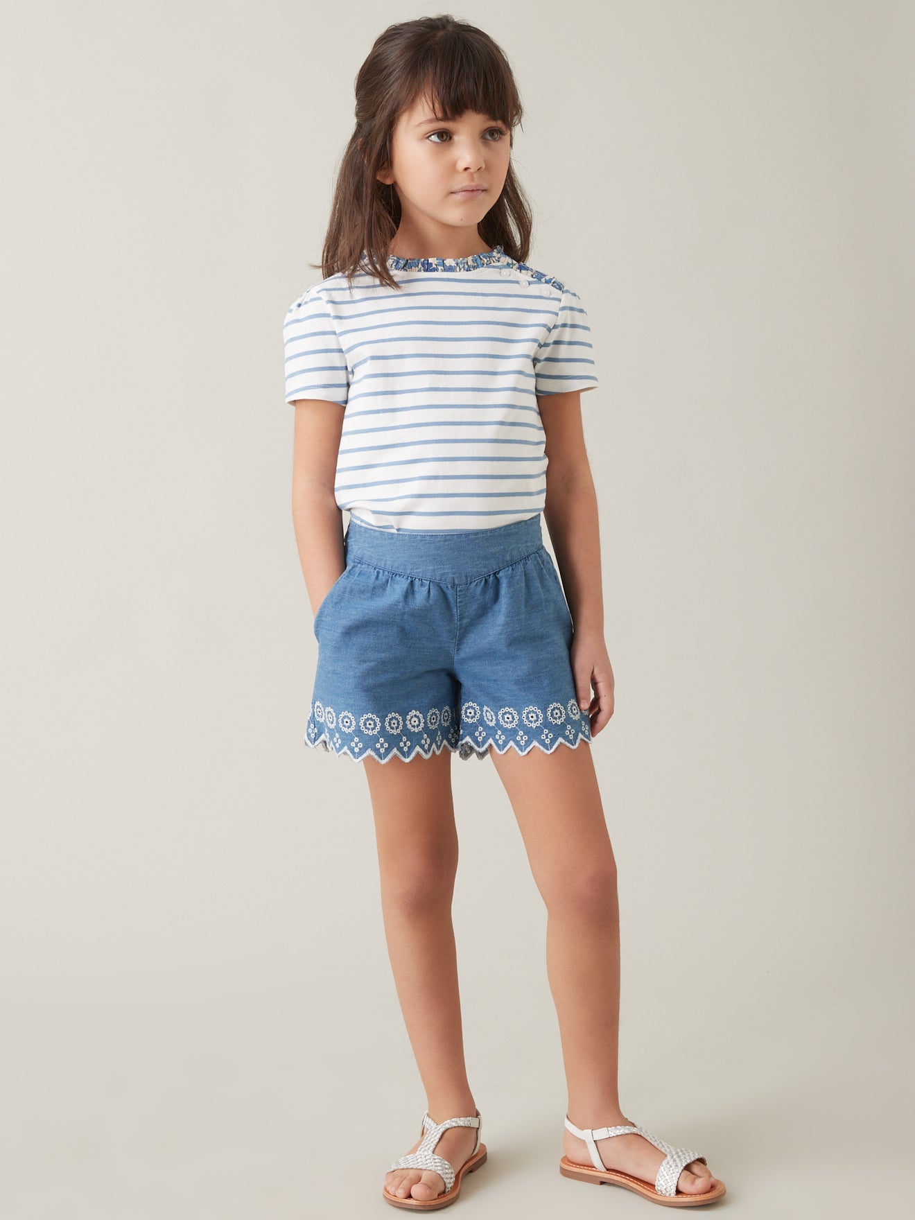 Short brodé Fille en denim light