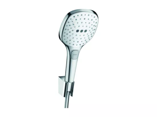 Ensemble support mural et douchette 120 3jet avec flexible de douche 160 cm blanc/chromé Hansgrohe Raindance Select E