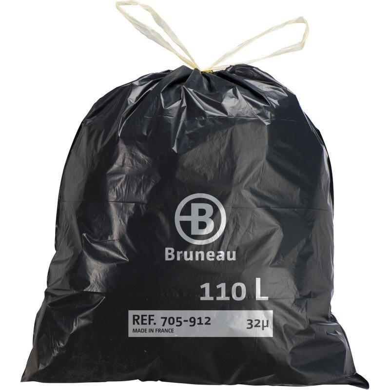 Sac poubelle 110 litres à liens coulissants Bruneau gris - 100 sacs