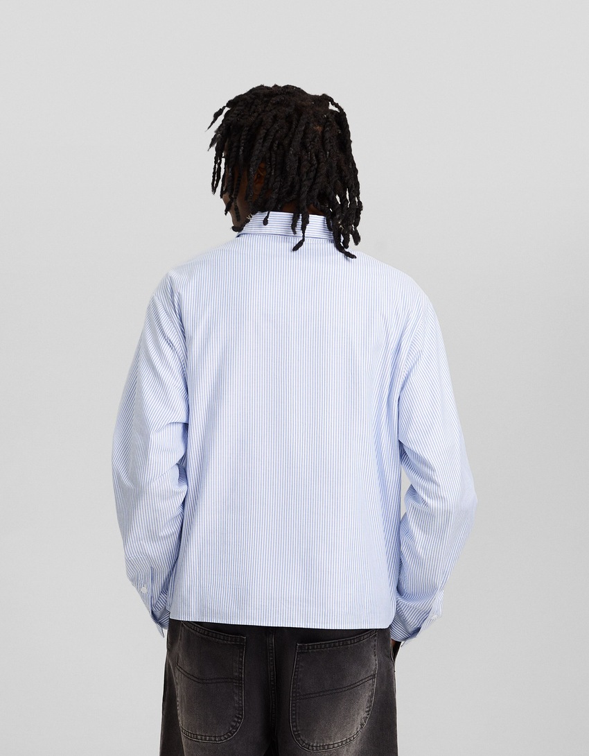 Camisa Oxford listrada de manga comprida