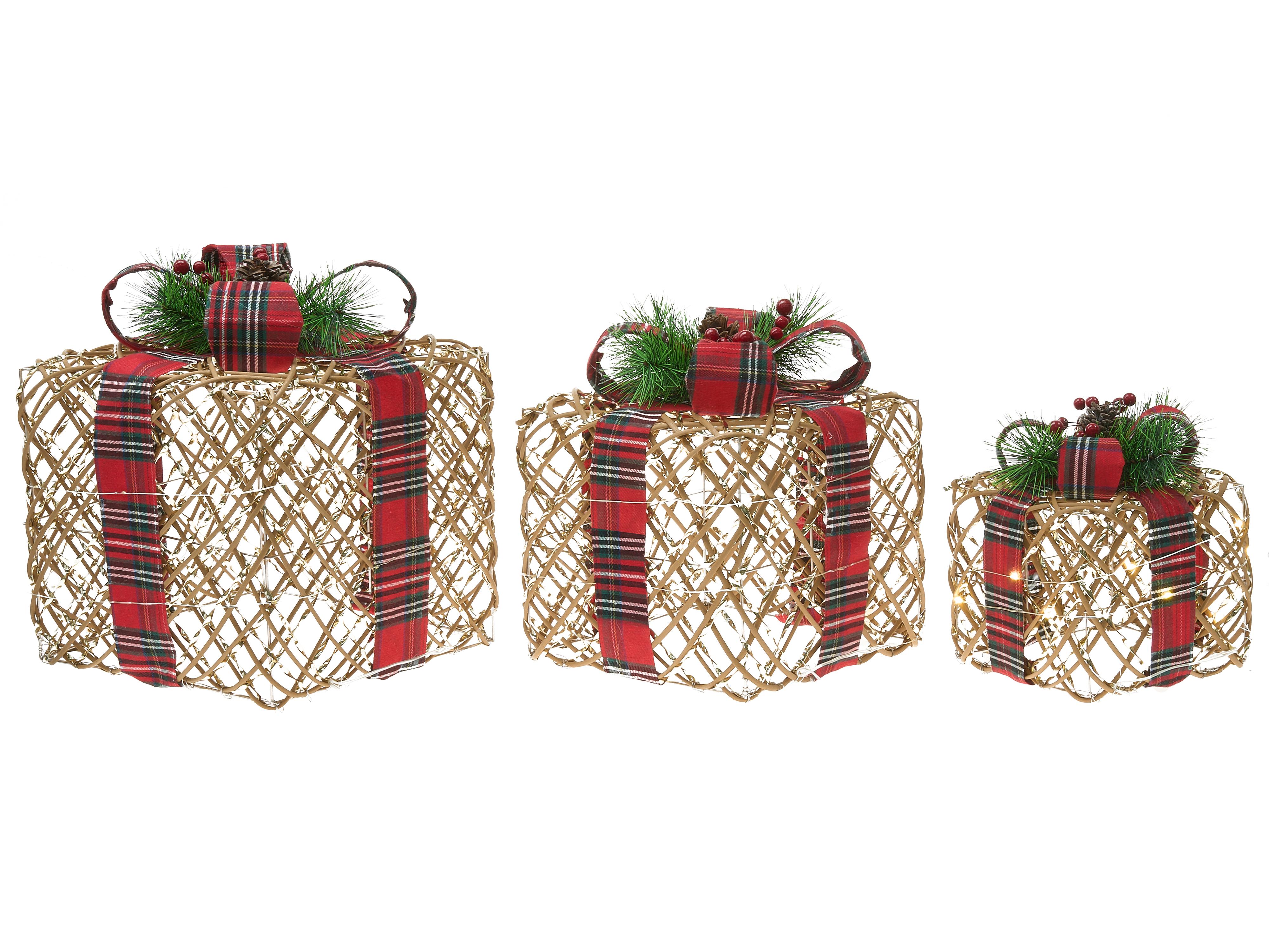 Set van 3 kerstdecoraties LED VANDET Kerstcadeaus 20/25/30 cm Bruin