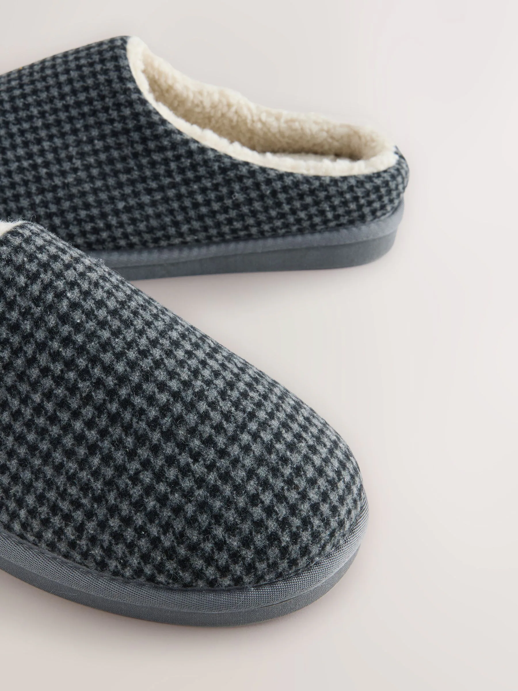 Grijs/marineblauw - Pantoffelmuiltjes met ruitjes