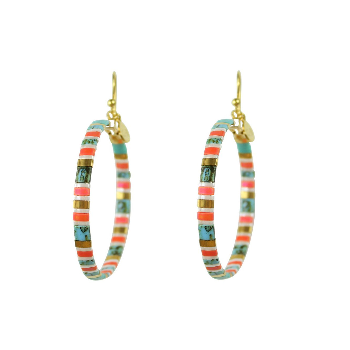 Créoles Claire BERTEAU Coral Perles plates en verre 2
