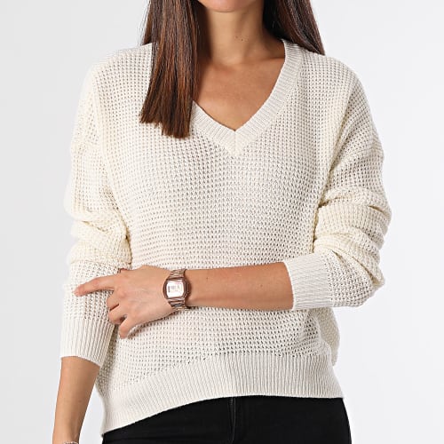 Pull Col V Femme Leanna Beige