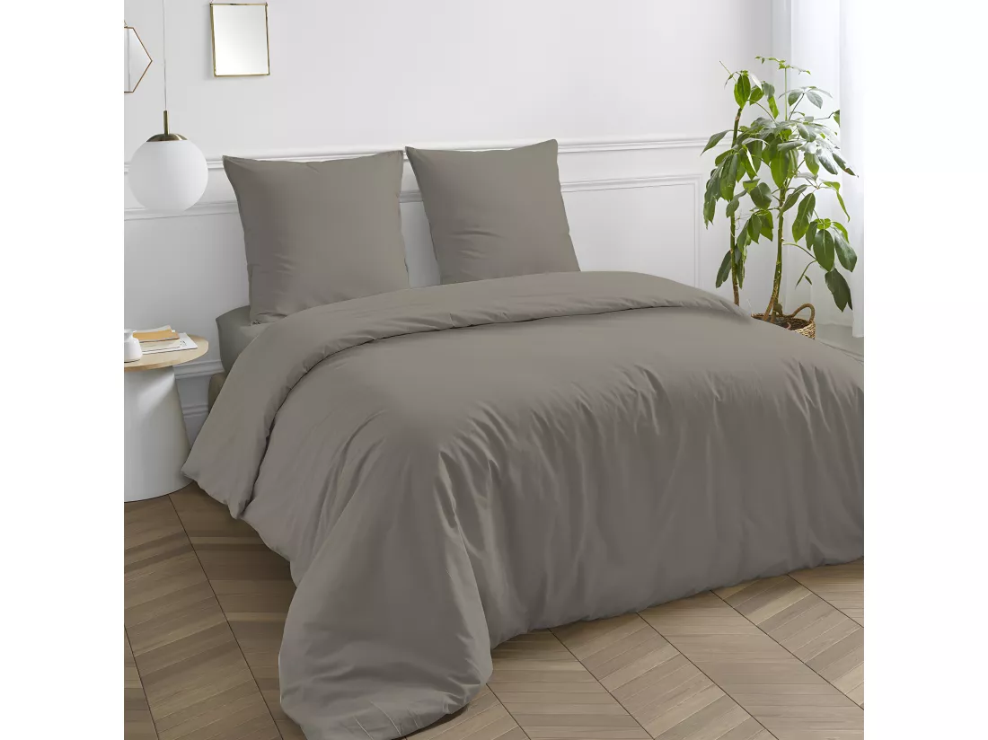 Housse de couette en coton 57 fils unie vison 140x200cm