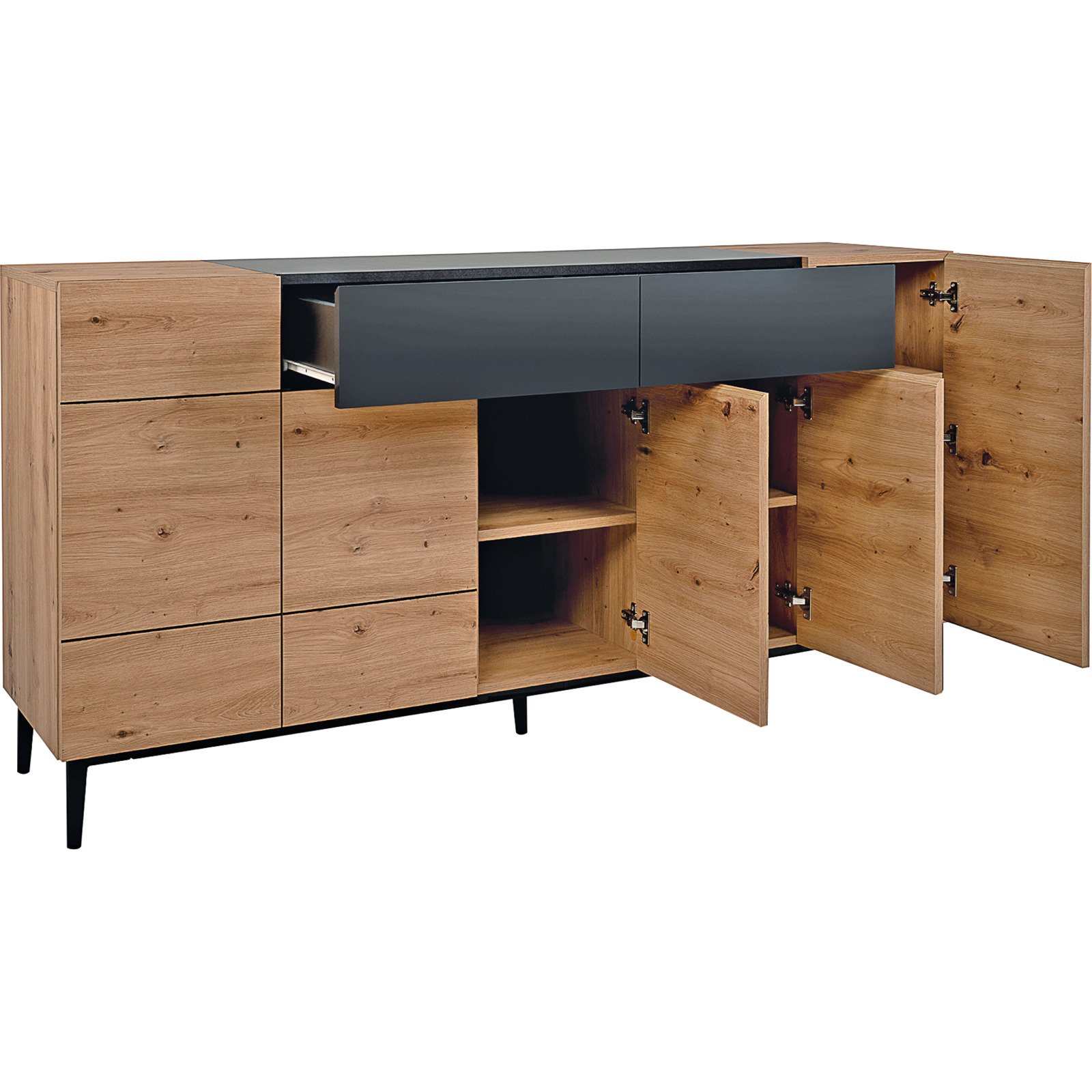 Sideboard Joe Dekor Eiche Artisan schwarz 180 x 90 x 42 cm