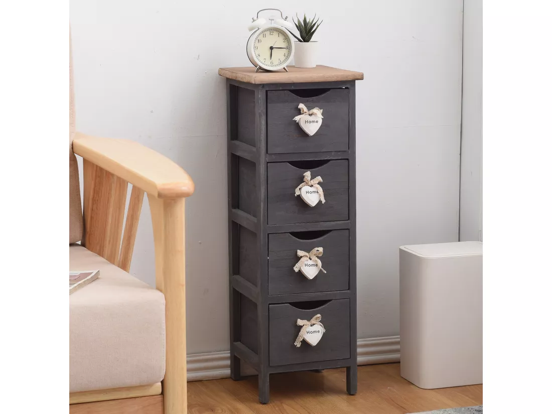 Chiffonnier Chevet 4 Tiroirs Bois Gris Contemporain 71x25x25
