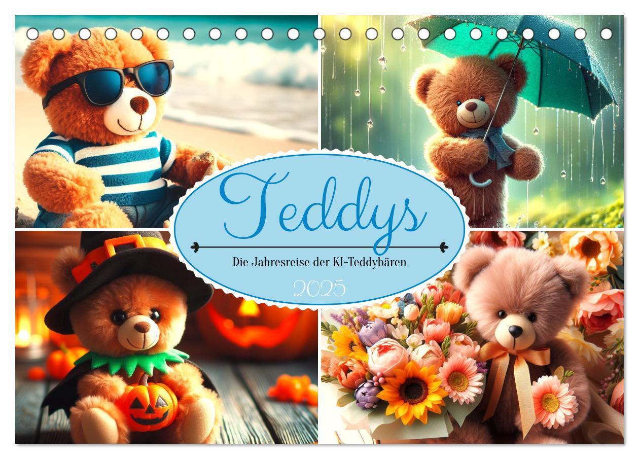 Teddys - Die Jahresreise der KI-Teddybären (Tischkalender 2025 DIN A5 quer), CALVENDO Monatskalender